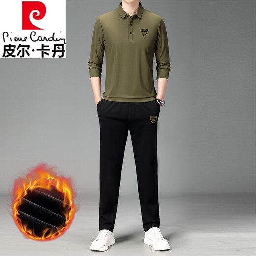 
Pierre cardin brand pure cotton sports and casual suit men's lapel long-sleeved polo. shirt, autumn and winter straight pants, solid color T-shirt, handsome 5012 gray top + gray straight pants, M/165 (95-120Jin [Jin equals 0.5 kg])