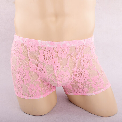 Men's Sexy Underwear Thin Transparent Lace Sexy Underwear See-through Boxer Briefs Men's Shorts One Size Red