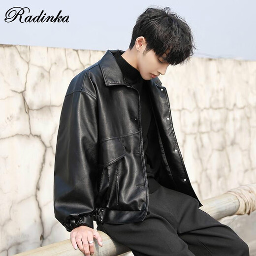 Radinka2026 new autumn and winter trendy loose imitation leather jacket men's motorcycle jacket bomber jacket design street jacket YFF 002 spring and autumn XL