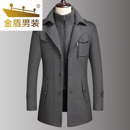 Jindun new winter style middle-aged men's woolen coat jacket casual middle-aged and elderly thickened woolen jacket daddy gray 170 recommended 95-115Jin Jin equals 0.5 kg