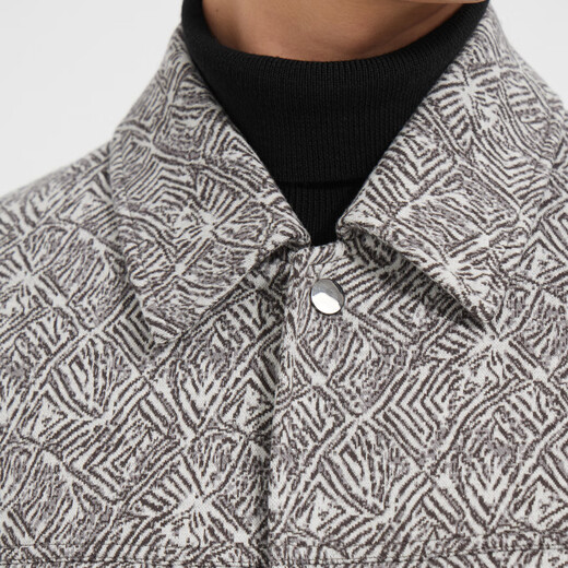 Lilang Light Fashion Men's Wear Crimson Wool Woolen Coat Men's Full Print Short Lapel Wool Jacket Q4DYR112 Ancient White Coffee XL (175)