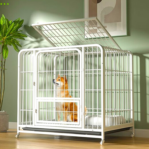 Dog cage small dog indoor stainless steel cage with toilet Shiba Inu Corgi pet cage dog fence thick and reinforced 96#956479cm simple white