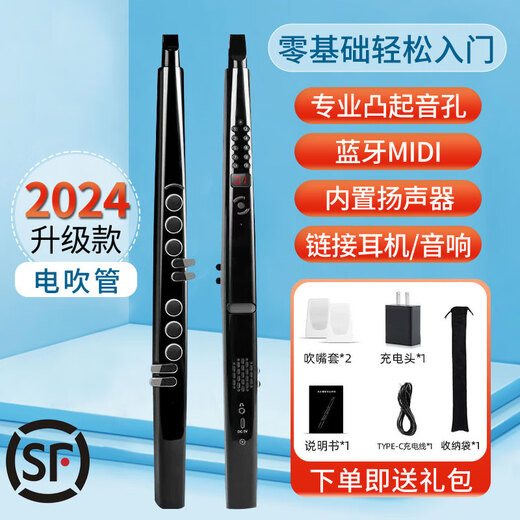 Tianhaiyin de mediana edad y ancianos Tubo eléctrico de cabello eléctrico Instrumento musical Sax Sax Electronic Blow Tube Hulusi Fundación Cero Foundation [Nuevo Black Glossy] PAQUETO DE REFECTO ESTÁNDARES + 2 Cubiertas