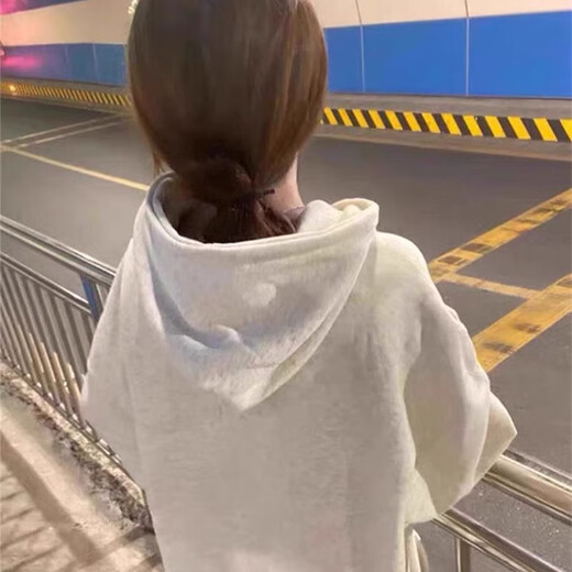 棉致重磅连帽卫衣女春秋冬季新款宽松加绒加厚外套女士潮流百搭上衣 F3519白灰色【加绒高品质】36.5 XL 128-143斤