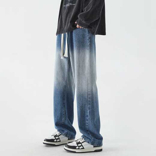 
FOG SKY jeans men's summer trendy high street straight-leg pants men's American retro loose wide-leg casual pants SS-506 black gray XL (recommended 130-155 Jin [Jin equals 0.5 kg])