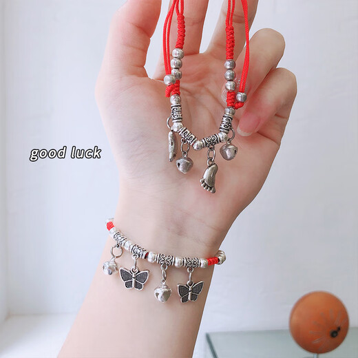 Shim-Cho Anklet Bell Rotes Seilpaar Armband Nische Design Einfaches Armband Jahr Armband Fuß Seil Mädchen 9794 Glock