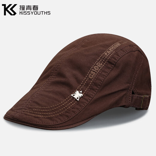 撞青春高档鸭舌帽男士英伦复古春夏秋纯棉画家帽时尚贝雷报童帽前进帽子 深灰色 均码 54-60cm