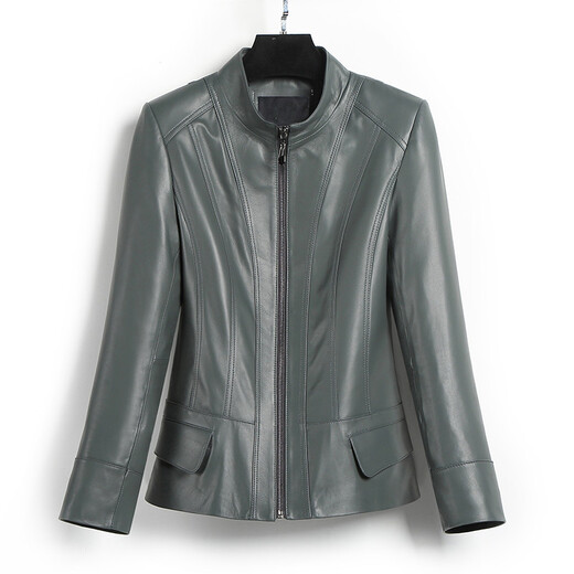 Zongchun Haining Leather Women's Short Genuine Leather Jacket Autumn and Winter Sheepskin Slim Jacket Fashion Middle-aged Slim Leather Jacket Temperament Casual Versatile Short Jacket Black 3XL