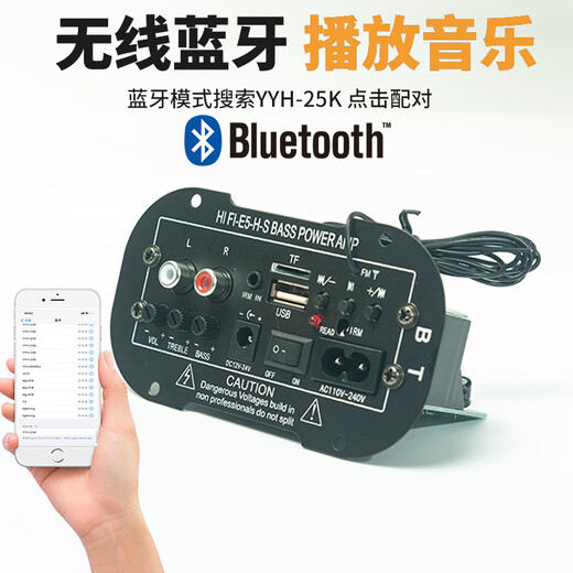 12V24V220v单声道蓝牙大功放板有源音响车载低音炮插卡U盘DYI音箱 5寸5寸带蓝牙+免提通话