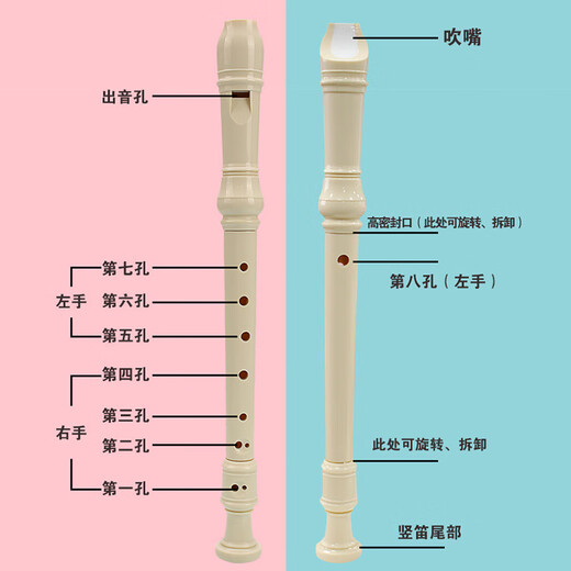 相思鸟竖笛8孔德式高音ABS竖笛儿童启蒙乐器 米白色