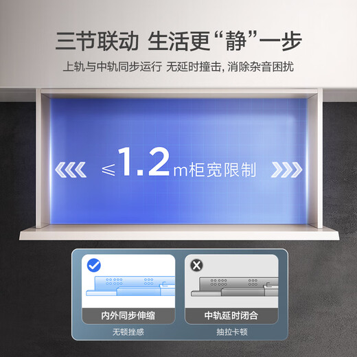 HIGOLD drawer slide synchronous full pull-out damping hidden bottom support three-section rail 18 inches (450mm) hidden three-section rail