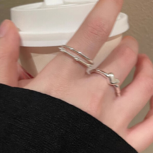 Dai Yan's love circle zircon open ring women's niche design cold style ring light luxury high-end personalized index finger ring three-piece set of personalized rings