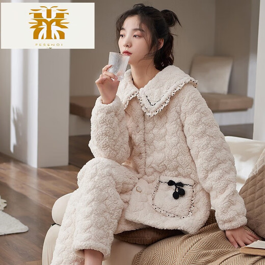 Fmseruios Light Luxury High-End Coral Velvet Cotton Pajama для женщин в зимней трехслойной сгущенной плюшевой домашней одежде для женщин Зимняя фланель MFB12250 ЖЕНЩИНЫ L