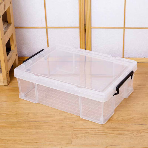 诗迦努日本工艺大号收纳盒扁平型透明加厚收纳箱矮款塑料杂物有盖整理箱 矮款6630【44*30*16.5】 加厚熟胶款