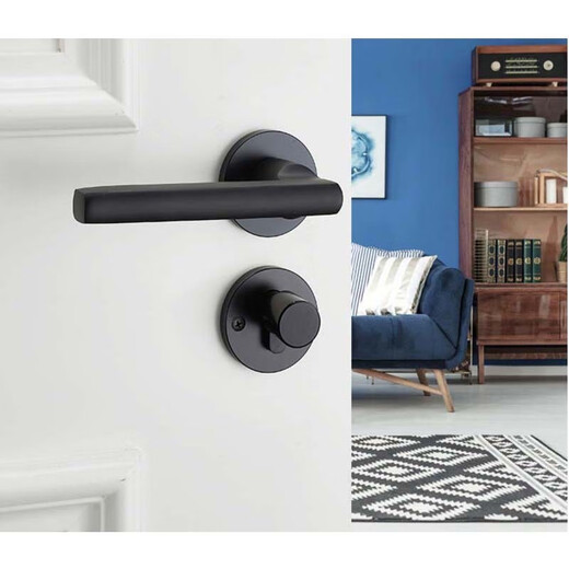 Schwarze Türschloss Schlafzimmer universelle Innenräume Massivholz Tür Splittertür Schloss moderne einfache Magnet -Saug -Türgriff B Style F9902 gebogener Griff Ganzes Schloss + Scharnier -Türsaugung