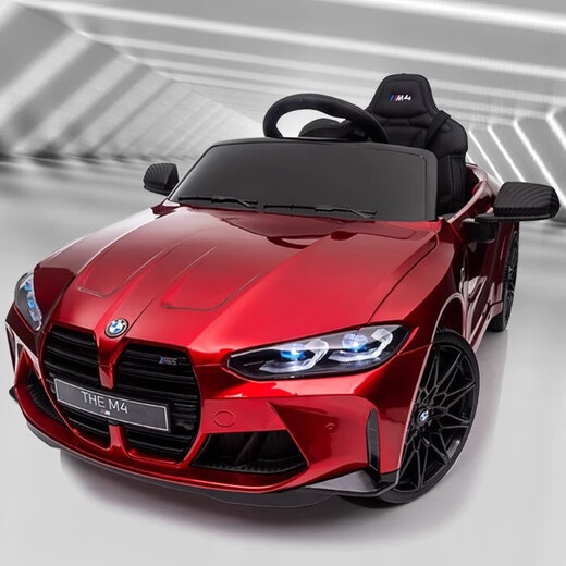 Haolaixi BMW children's electric car four-wheel car remote control toy car can sit a child and baby with a swing baby stroller, top with painted silver + soft wheel leather seat + remote control swing + Bluetooth music + portable pull rod