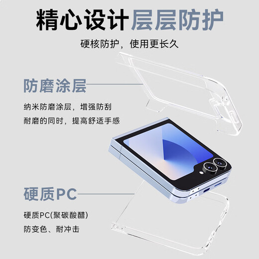 0 Grad geeignet für Samsung Z Flip6 Mobiltelefon Hülle transparente Schutzabdeckung Faltblatt Bildschirm Flip-Typ Voll-Inclusive-Anti-Fall-Schutzlinsen Samsung Z Flip6-Transparent-transparent