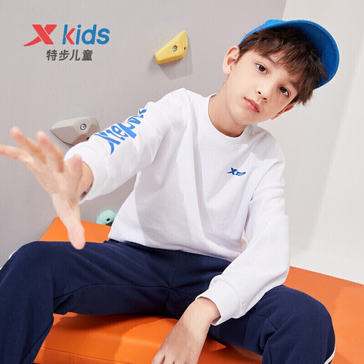 XTEP children's sweatshirts for older boys and girls sports performance series simple logo versatile children's tops 678126209244 Pearl White 140cm