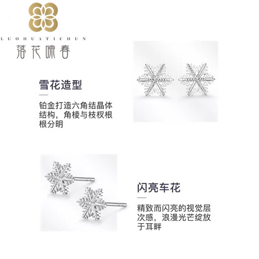 Falling Flowers and Crying Spring Platinum PT950 Snowflake Earrings Platinum Snow Elf Cartouche Earrings Gift Snow Elf