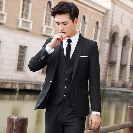 Playboy suit men's jacket top young Korean style slim business casual formal wear wedding groomsmen's suit men single button wine red [suit + pants] give tie S