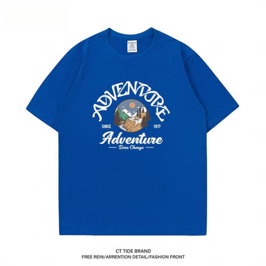 Bebw American Modemarke Sommer gedrucktes kurzärmeliges T-Shirt-Herren 2024 New Loose Retro Vielseitige Basis-Shirt Casual Top Navy T-Shirt-3884 S [75-95jin [Jin gleich 0,5 kg]]