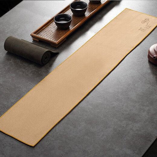 Jiutang Extra Long Thickened Water Absorbent Tea Towel Tea Table Towel Tea Table Rag Zen Pure Cotton Tea Towel Cloth Tea Cloth Household Tea Tray Tea Accessories Long Thickened Tea Towel (Light Yellow)