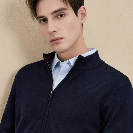 EMZ Ordos [Maschinenwaschbar 5A Antibakteriell] Neues Produkt Herren Cardigan Casual Jacket Strick Reißverschluss Wolle Pullover Marine Blue M 170/88A