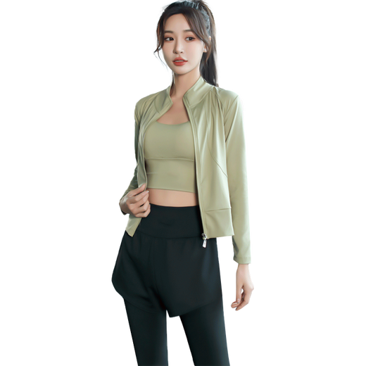 Bo Na Ling Women's Yoga Wear Three-piece Fitness Wear Running Sports Suit Women's Pilates Training Quick-Drying Wear Yoga Wear Black + Green Jacket L Recommended 110-135 Jin Jin equals 0.5 kg
