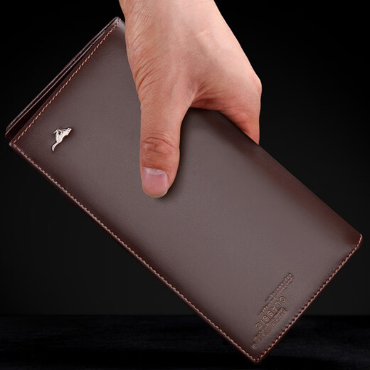 Sept wolves portefeuille long portefeuille en cuir authentique portefeuille droite pour hommes simples pure pure couche de vache de vache portefeuille en cuir souple marron en marron