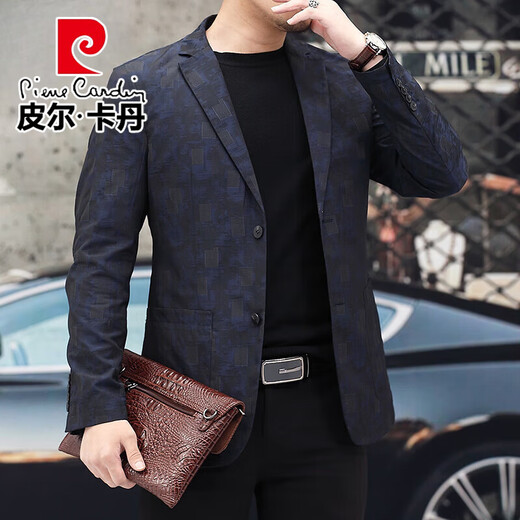 Pierre Cardin элитный легкий роскошный деловой костюм, мужской осенний новый мужской повседневный универсальный тонкий костюм среднего возраста, куртка для папы, черный 180 / XL