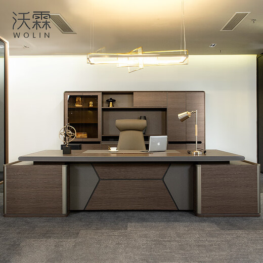 Wolin Office Furniture Modern Boss Desk Light Luxury Simple Office Desk Italian Style Office Desk and Chair Combination A Boss Desk 2.4 Meters + 2.5 Meters File Cabinet