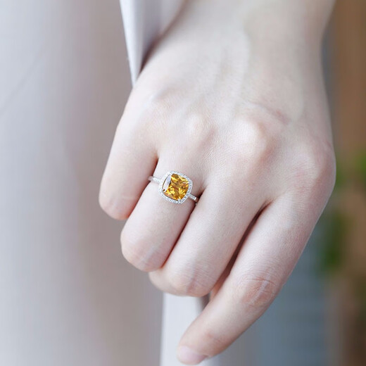 GEM STONE KINGGSK 3 carat citrine ring for women, 10K surrounded by diamonds, American jewelry colored treasures, birthday gift for girlfriend, US size 6