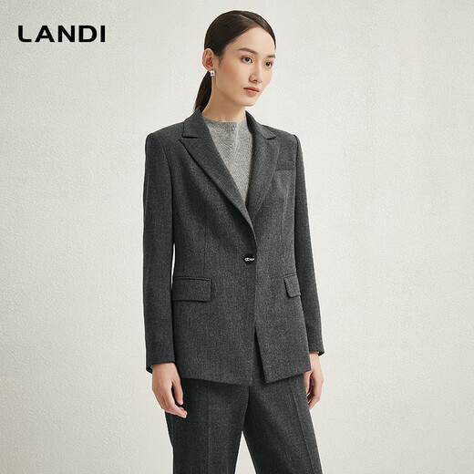 LANDI Gray Dark Gray Patch Collar Suit Jacket Women's Top Professional Formal Autumn and Winter New Product Castle Gray L