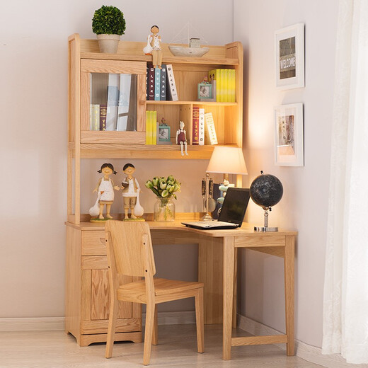 Bright furniture Student desk solid wood desk bookcase combination set study desk household writing desk with bookshelf 6191 teen corner desk