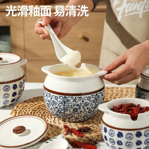 Mengting (MENGTING) high temperature resistant double-eared ceramic lard jar household meat oil jar seasoning oil with lid 1400ml