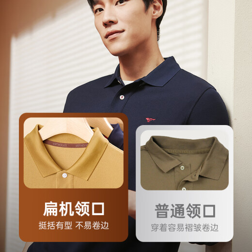 七匹狼【100%纯棉】长袖T恤男秋冬翻领挺括休闲商务打底男士上衣polo衫 701(卡其) 2XL 180/96A