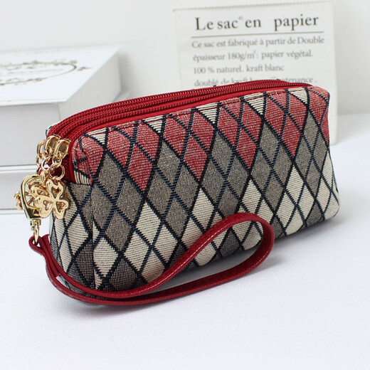 Changyin canvas ethnic style clutch bag, small wrist bag, women's mobile phone bag, bear big screen mobile phone coin purse shoulder bag, bear wine red