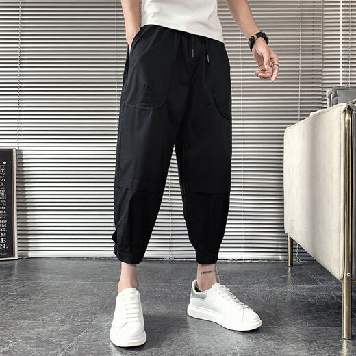 
Fini Dongjue handsome pants for men in summer thin fashion brand small feet workwear nine-point men internet celebrity loose slim Harren Cropped Pants K057 Black 3XL 175-195Jin [Jin equals 0.5 kg]