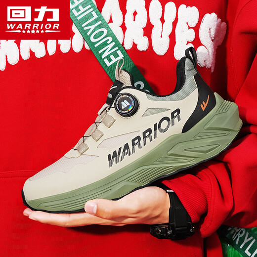 回力（Warrior）跑步鞋男士旋转纽扣男鞋耐磨运动鞋男3899沙色/军绿39