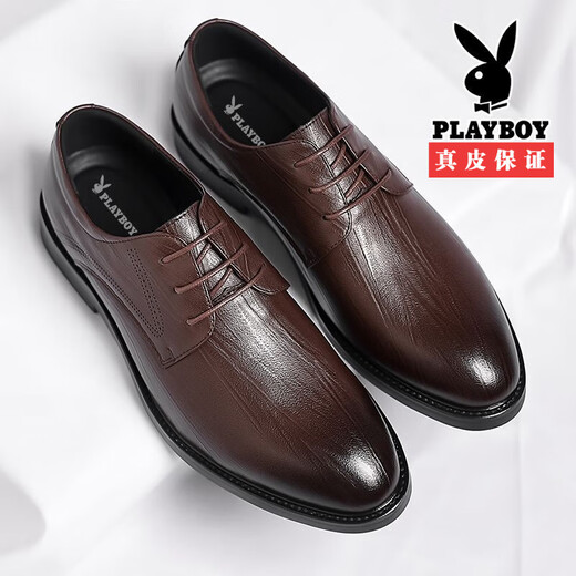 Playboy Herren-Lederschuhe echte Ledergeschäft formelle Verschleißhöhe und atmungsaktives weicher Soft-Hochzeitsbräutigam-Schuhe 2025 neuer Stil 6621 Brown 40