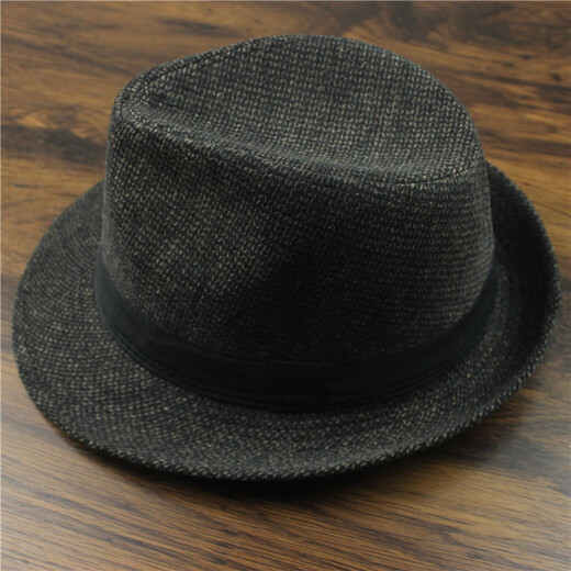 Zhenyi top hat for men, middle-aged and elderly people, woolen warm jazz hat, old man hat, cloth strip B, woolen quality, navy blue M (56-58cm)