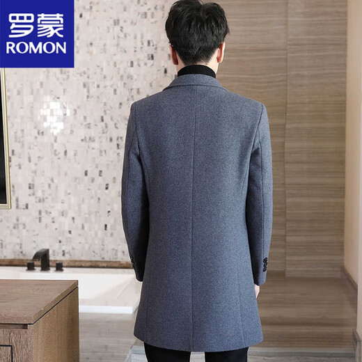 ROMON tweed jacket men's trench coat Korean style slim mid-length wool tweed jacket British girl coat men's gray cotton 2XL recommended 140 Jin [Jin equals 0.5 kg]