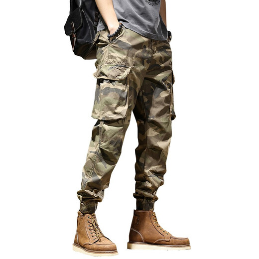 XCFEHT AMERICAN Retro Salopets pour hommes Pantalon de camouflage droit desserres pour hommes Pantalon décontracté pour l'automne et l'hiver Petits pieds pantalons harem 679 Gray 28
