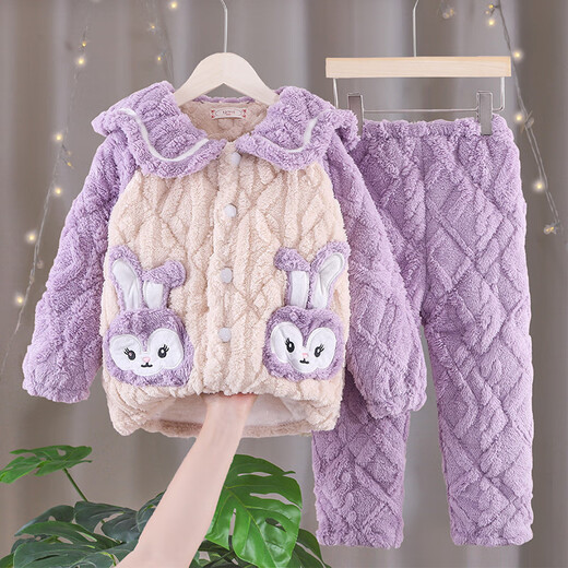 Blue Beni Kinderkleidung Kinderpyjama im Herbst und Winter Mädchen Flanell verdickte warme Wintermädchen Korallen Samt Home Kleidungsstück 829 Pink 100 Größe Empfohlener Höhe 90 cm