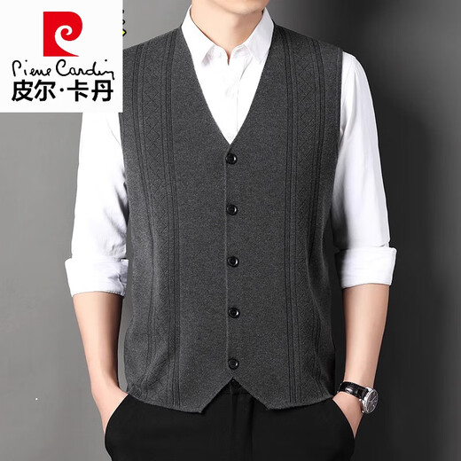 Pierre cardin autumn knitted suit cardigan vest vest wool open vest men's thin style dad wearing horse clip gown camel S 165