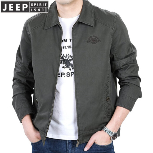 JEEP SPIRIT夹克男外套翻领纯色棉上衣中年男士商务休闲男装褂子外套【易穿搭 7229军绿色 XL 码建议140-155斤