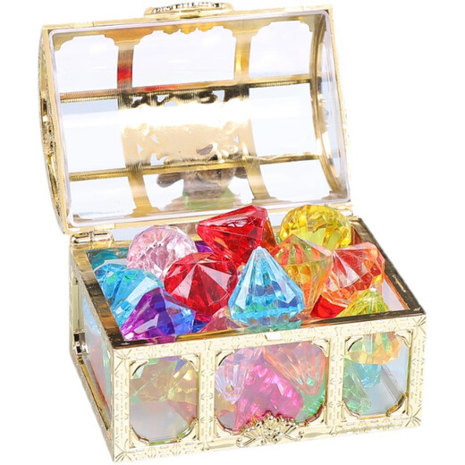 Lingmeng children's gemstone and diamond toys, imitation crystal plastic acrylic gold coin ingot box, princess castle treasure box, about 30 25mm diamonds + pirate treasure box