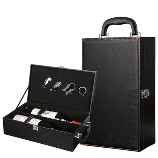 Chuangweiyue red wine leather box wine gift box double packaging box empty box foreign wine leather box wine box wine box black crocodile pattern double box with wine utensils