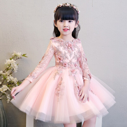 Children's dress princess dress girl tutu girl piano performance dress birthday evening dress flower girl wedding dress summer 2022 pink short 130