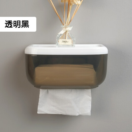ShouMi punch-free waterproof tissue box toilet paper box toilet paper box toilet paper roll paper towel storage rack transparent black